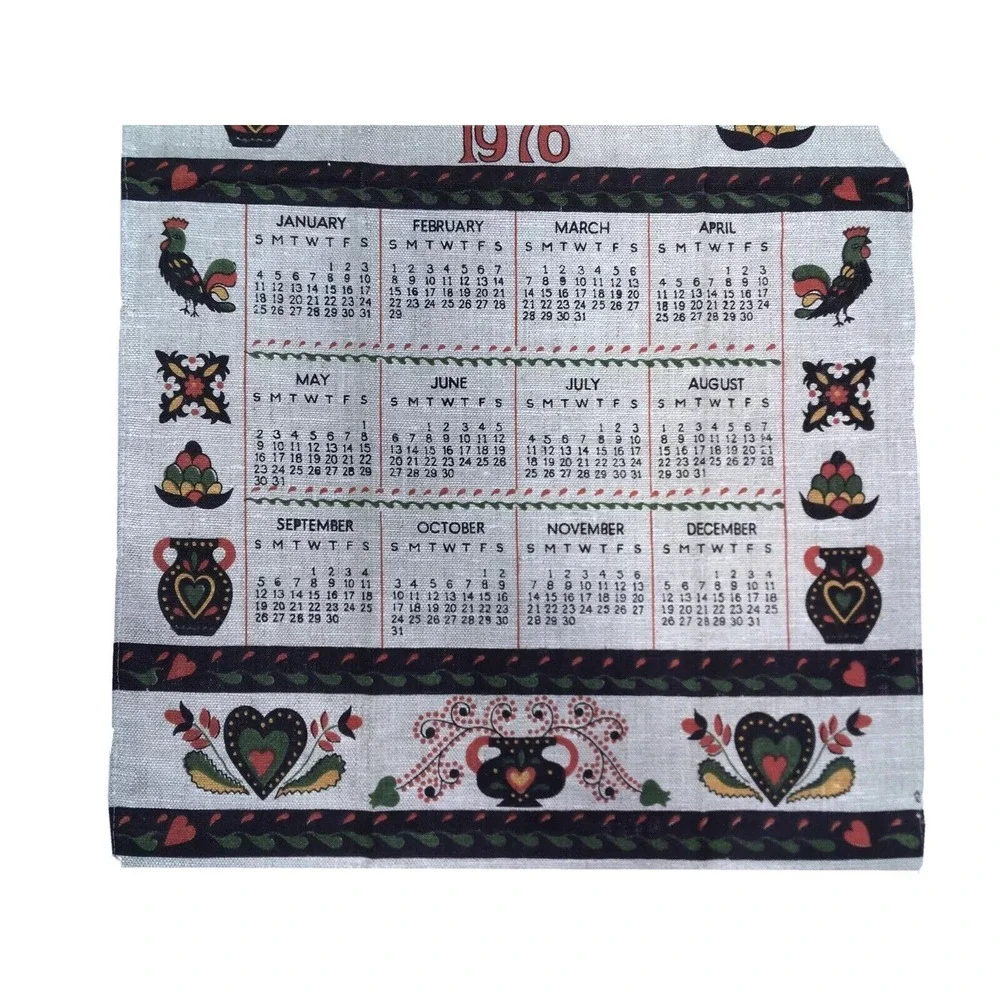 1976 Tea Towel‎ Pennsylvania Dutch Folk Art Cottagecore Retro Kitchen